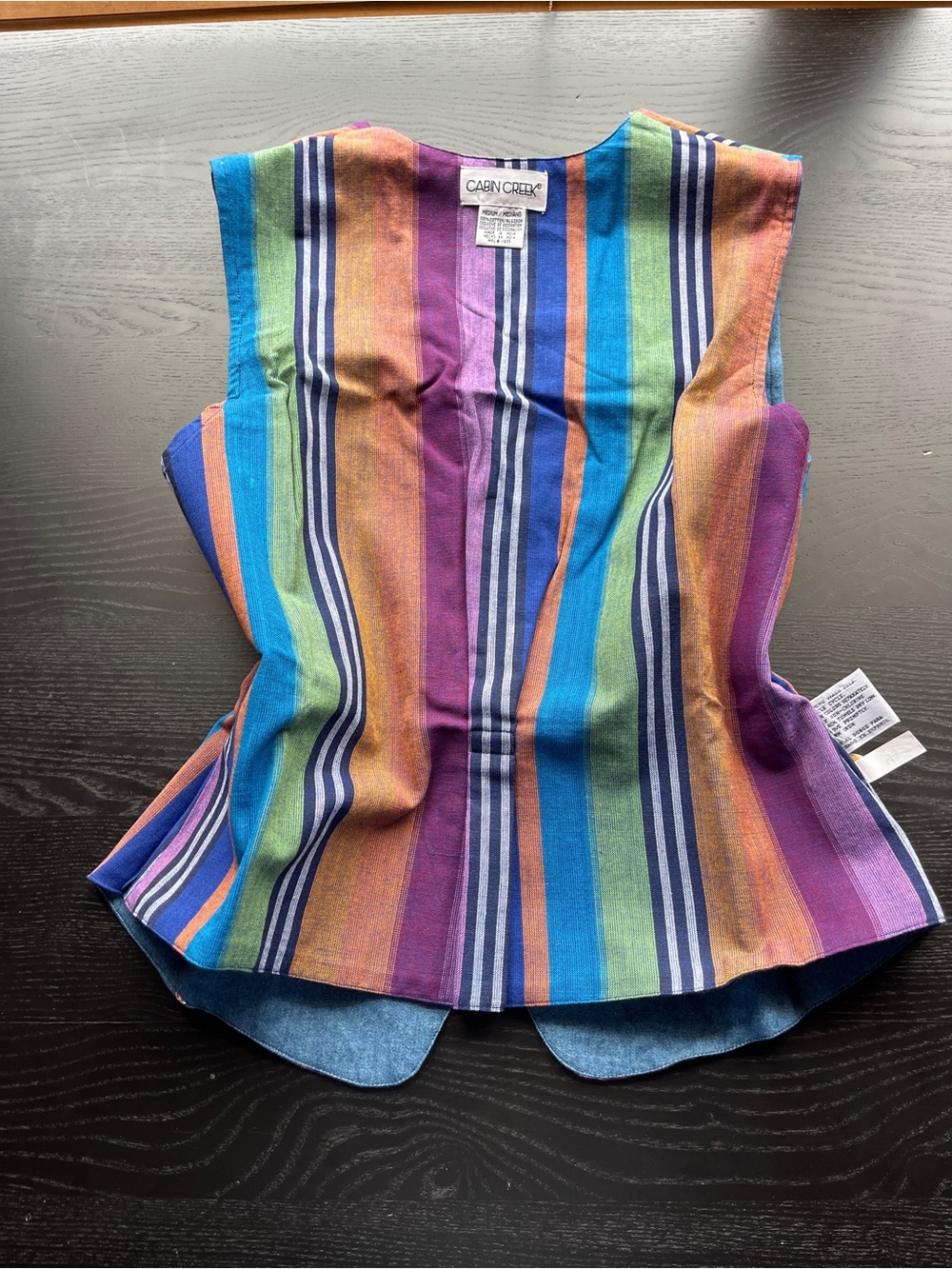 Brand New Vintage Cabin Creek Size M Reversible Denim & Striped Embroidered Vest - Picture 10 of 16